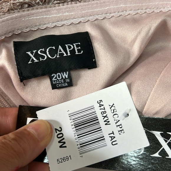 Xscape Plus Size 20W Off-the-Shoulder High-Low Hem Mermaid Dress in Taupe - Picture 6 of 10